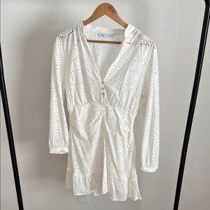 Zara White Long Sleeve Dress